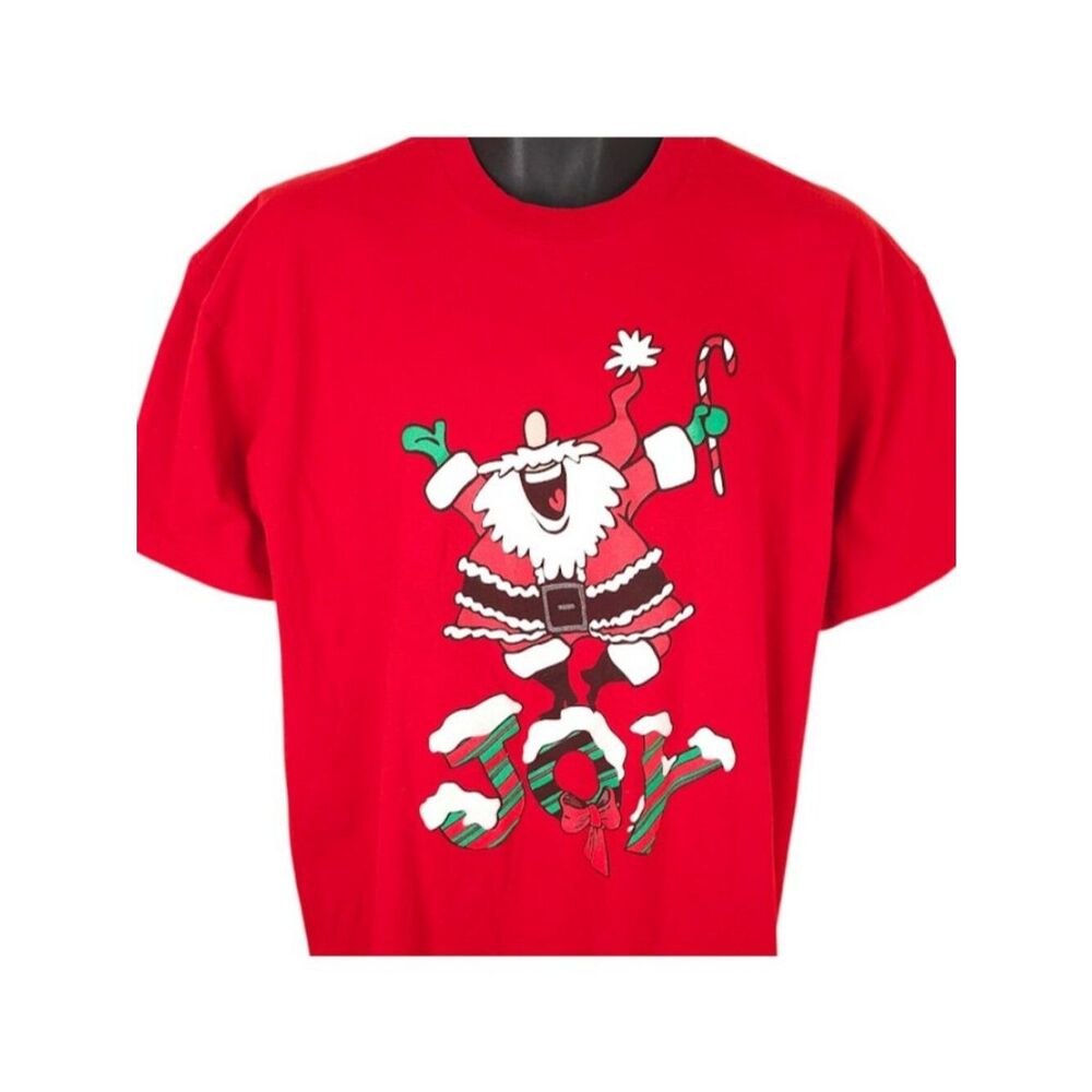 Vintage Christmas T Shirt Mens Size XL Red 90s Santa Claus Joy Sleep Tee